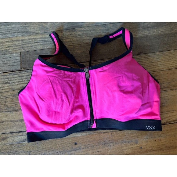 VSX Sports Victoria's Secret Sports Bra 38D Hot Pink Zip Front Underwire Padded - Picture 1 of 3